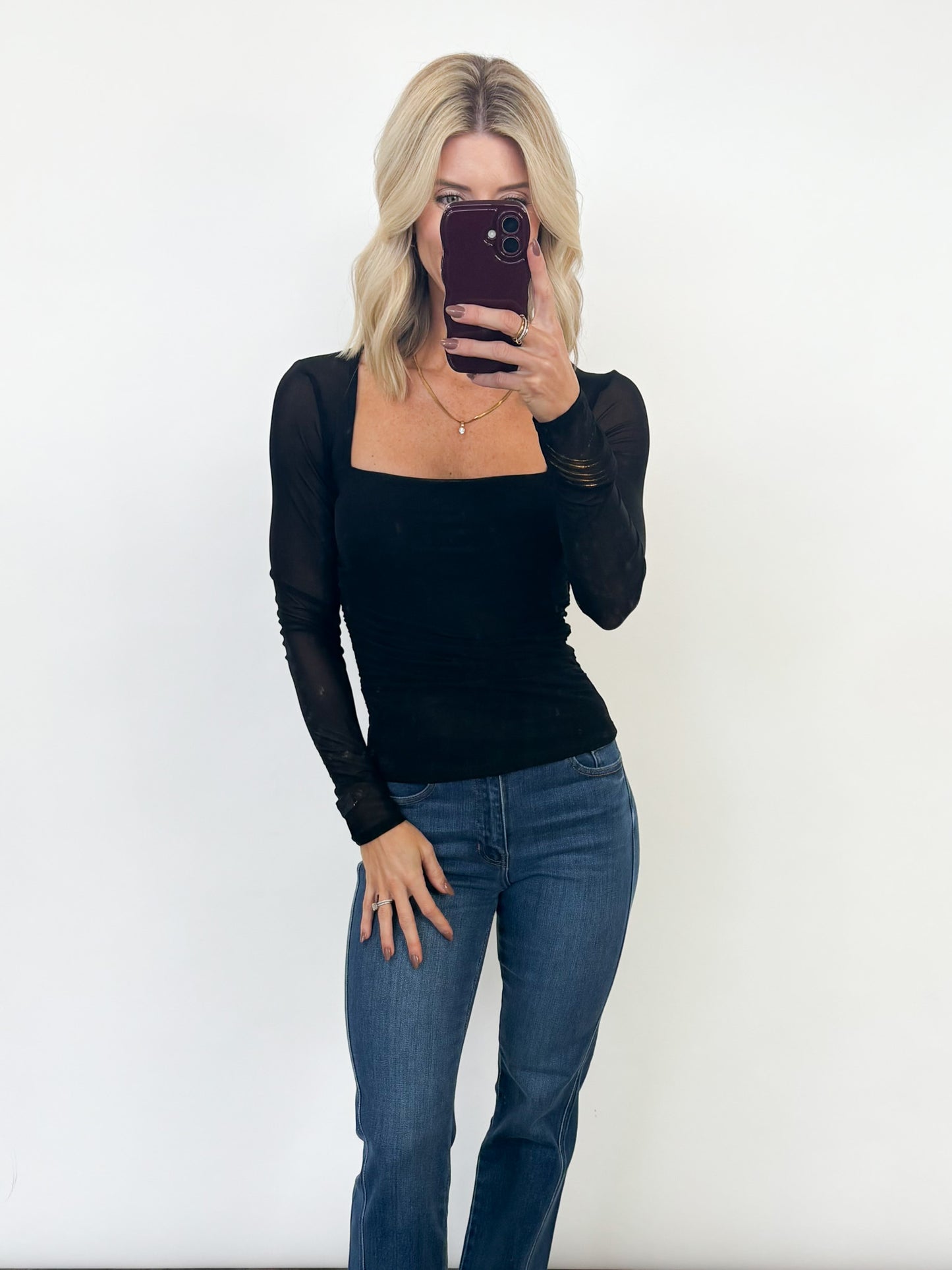 Midnight Mesh Ruched Top