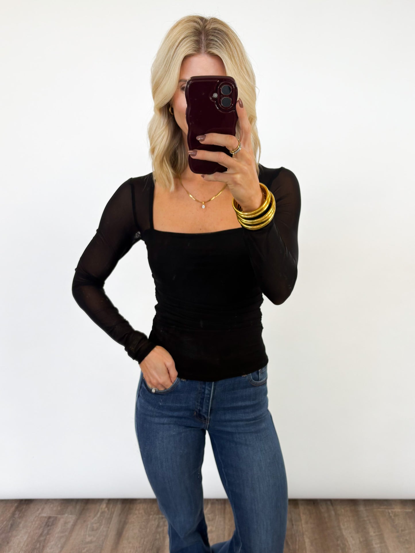 Midnight Mesh Ruched Top