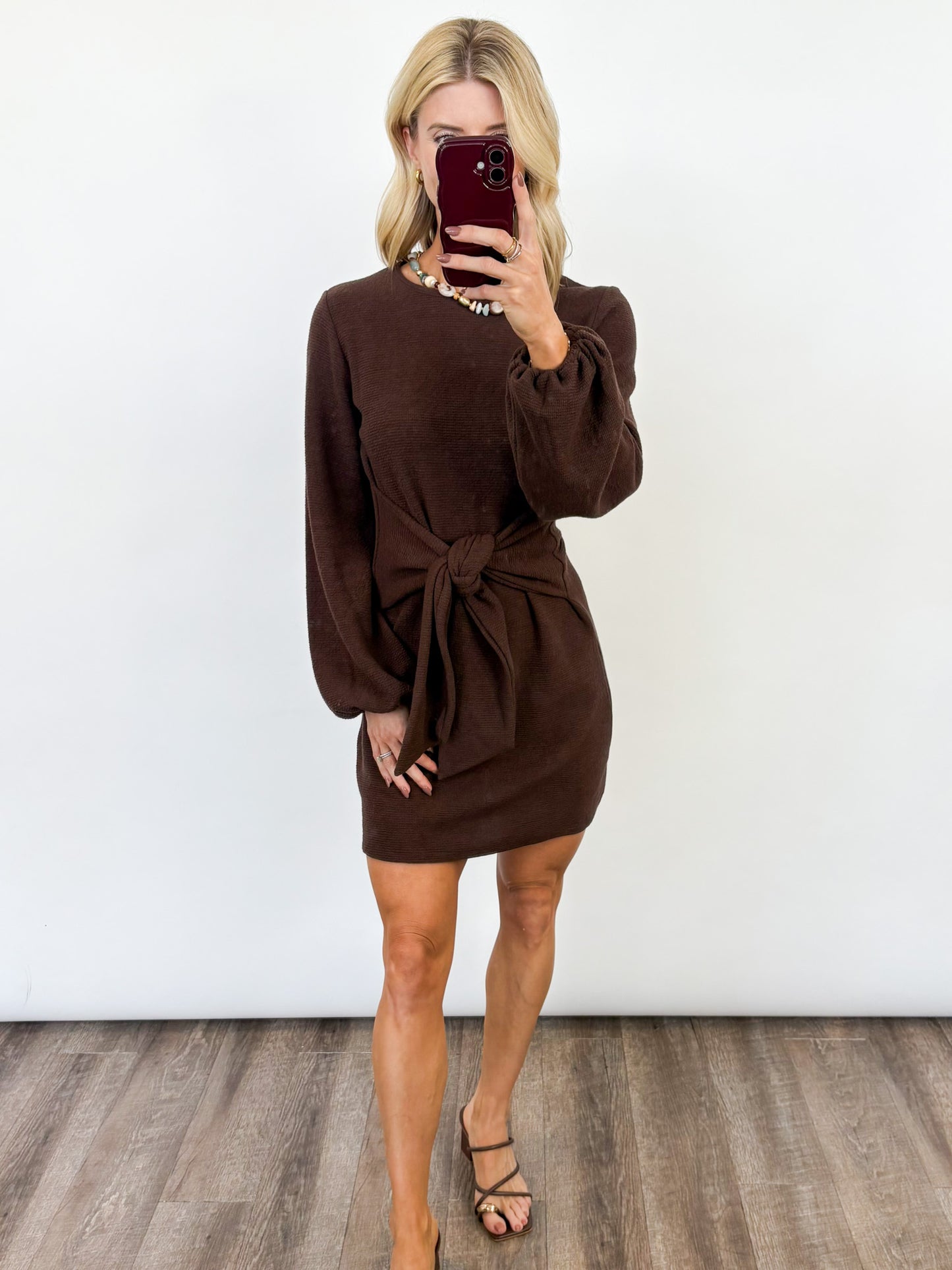 Mocha Tie-Front Knit Dress