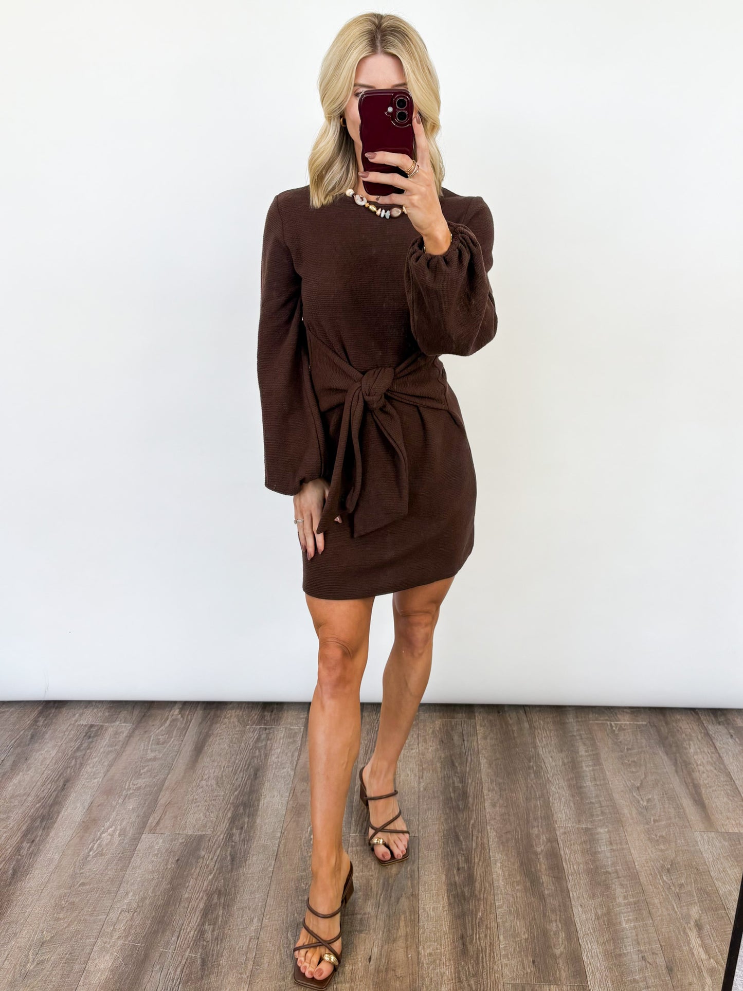 Mocha Tie-Front Knit Dress