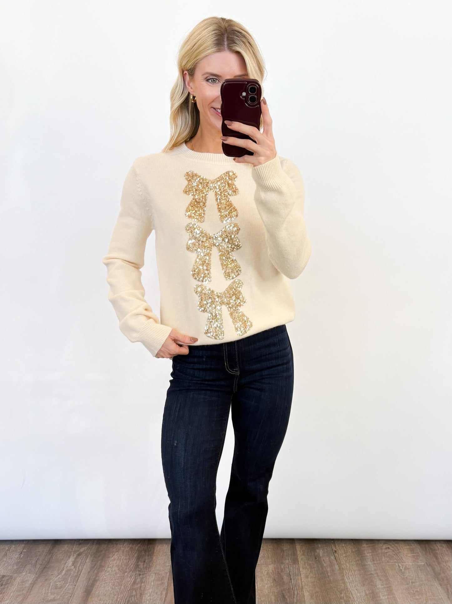 Golden Bow Sequin Sweater