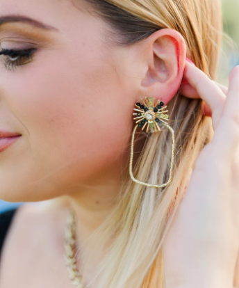 TS Black/Gold Sunburst Rectangle Hoops