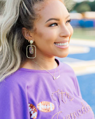 TS Purple/Gold Flake Rectangle Hoops