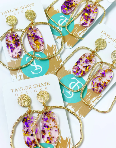 TS Purple/Gold Flake Rectangle Hoops