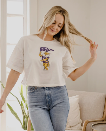 LSU Retro Mike the Tiger Crop Tee