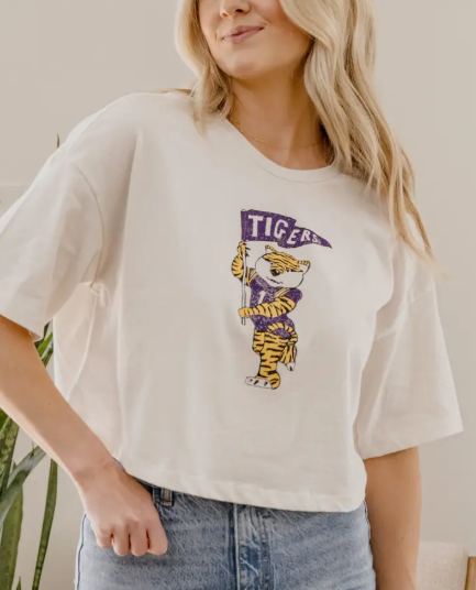 LSU Retro Mike the Tiger Crop Tee