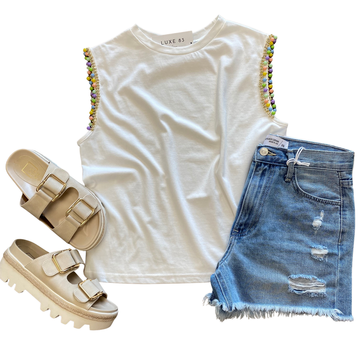 Summer Fun White Rhinestone Tank