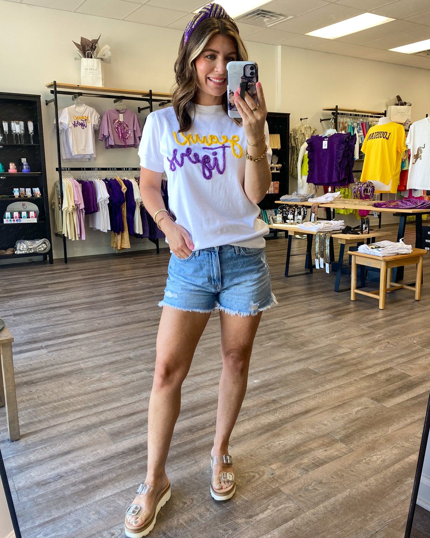 "Geaux Tigers" Glitter Script Tee