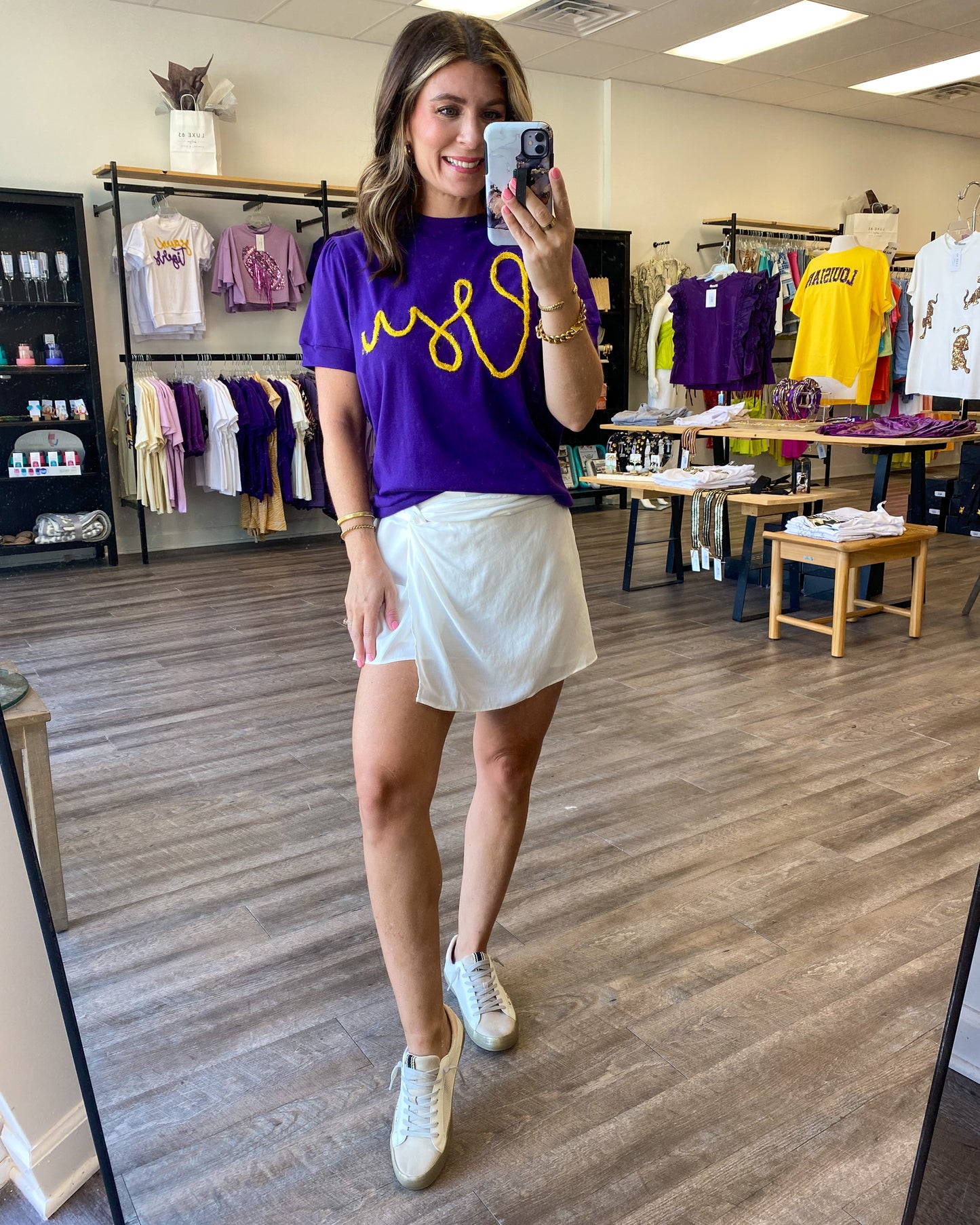 "LSU" Glitter Script Top