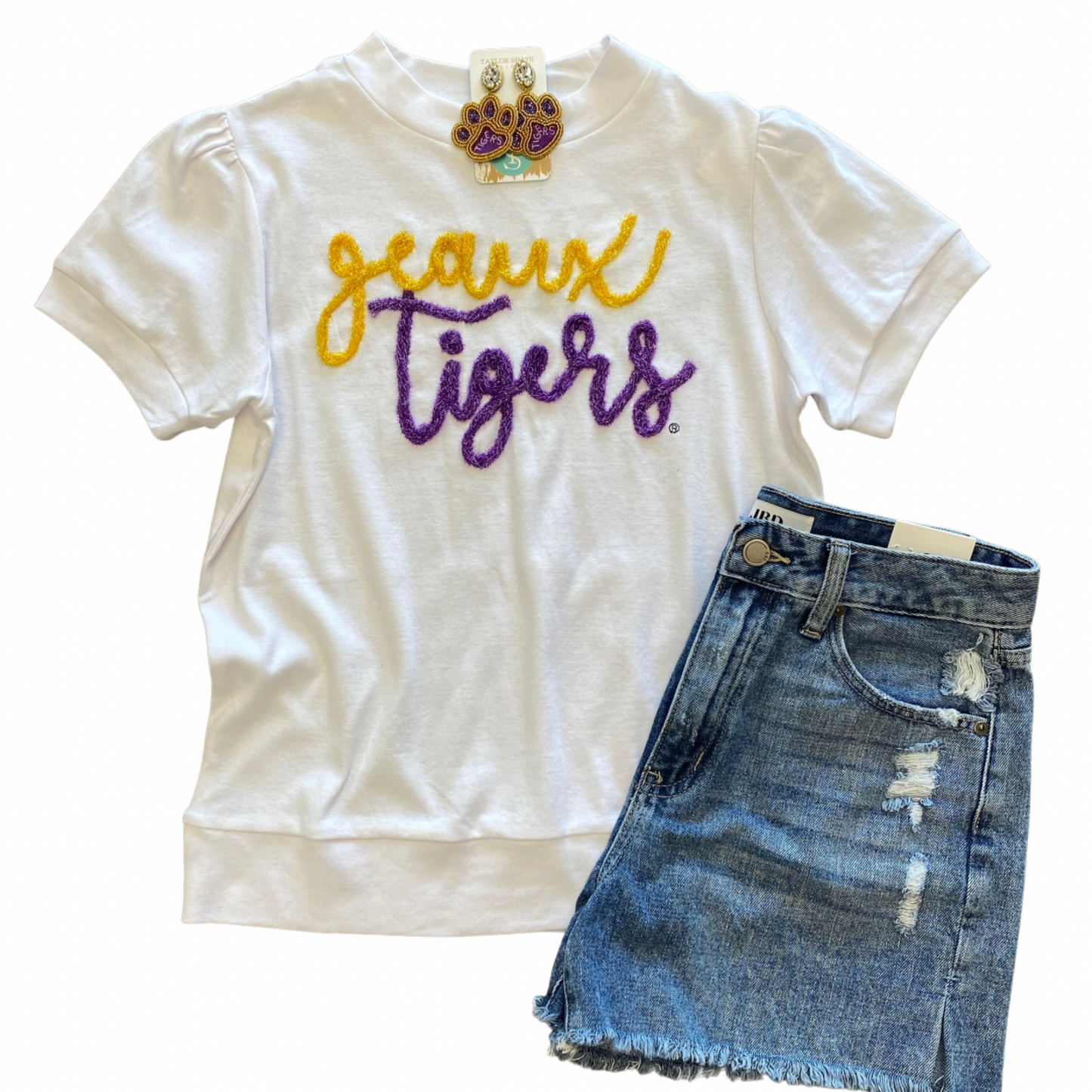 "Geaux Tigers" Glitter Script Tee
