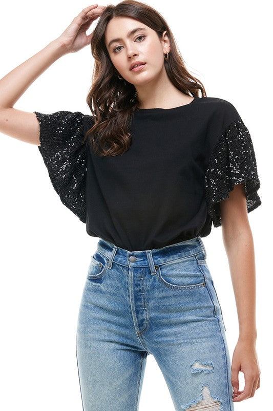 Into The New Year Sequin Short Sleeve Top
