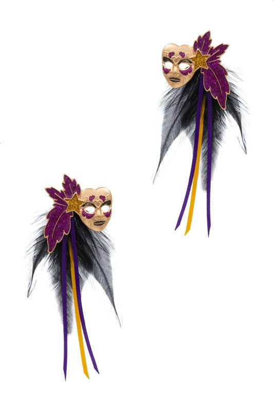 Mardi Gras Feathered Mask Earrings