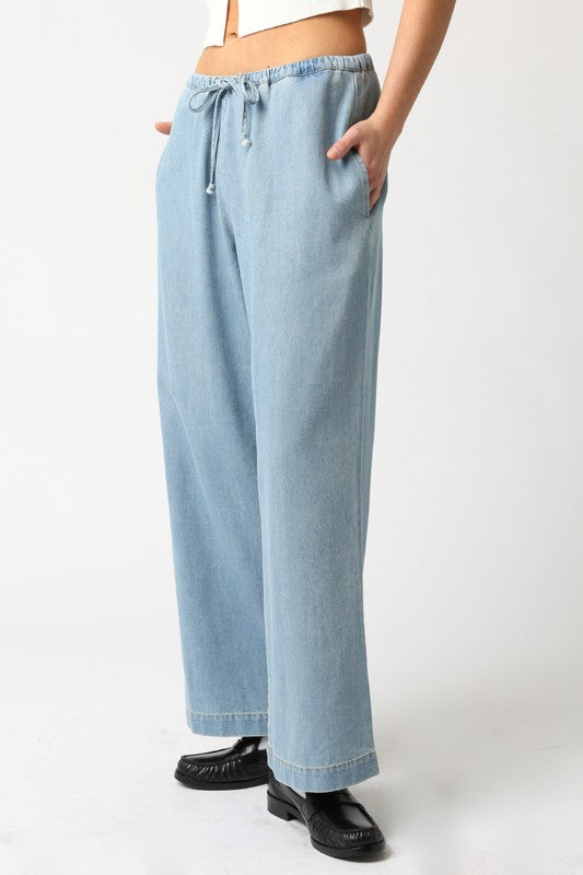 Easygoing Drawstring Denim Pants