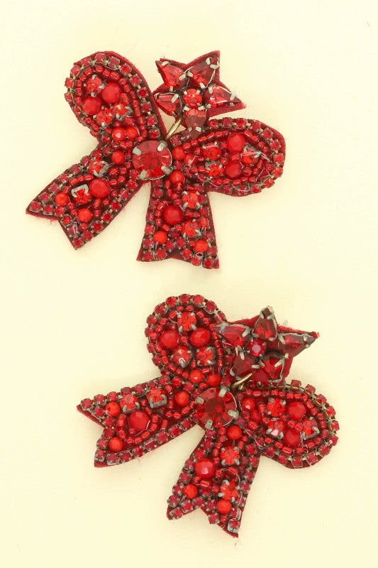 Red Beaded Bow Earrings