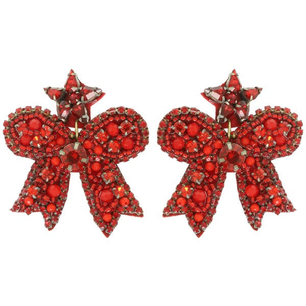 Red Beaded Bow Earrings