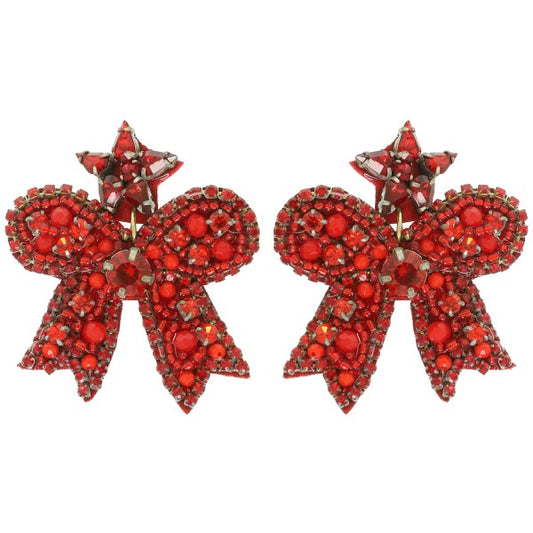 Red Beaded Bow Earrings