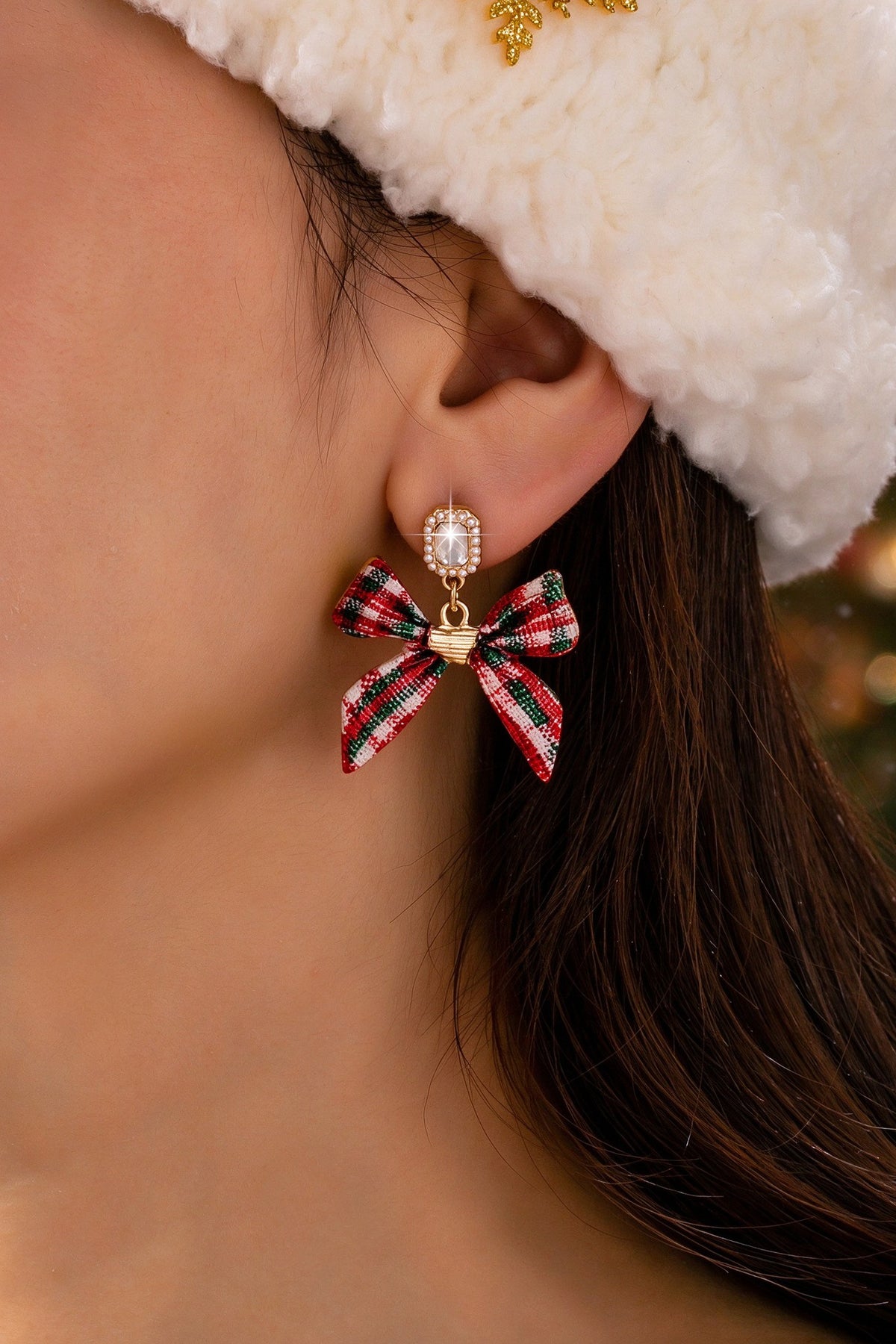 Tartan Plaid Bow Earrings