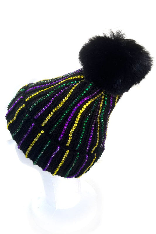 Rhinestone Mardi Gras Beanie