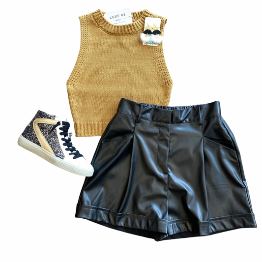 Pleated Faux Leather Shorts