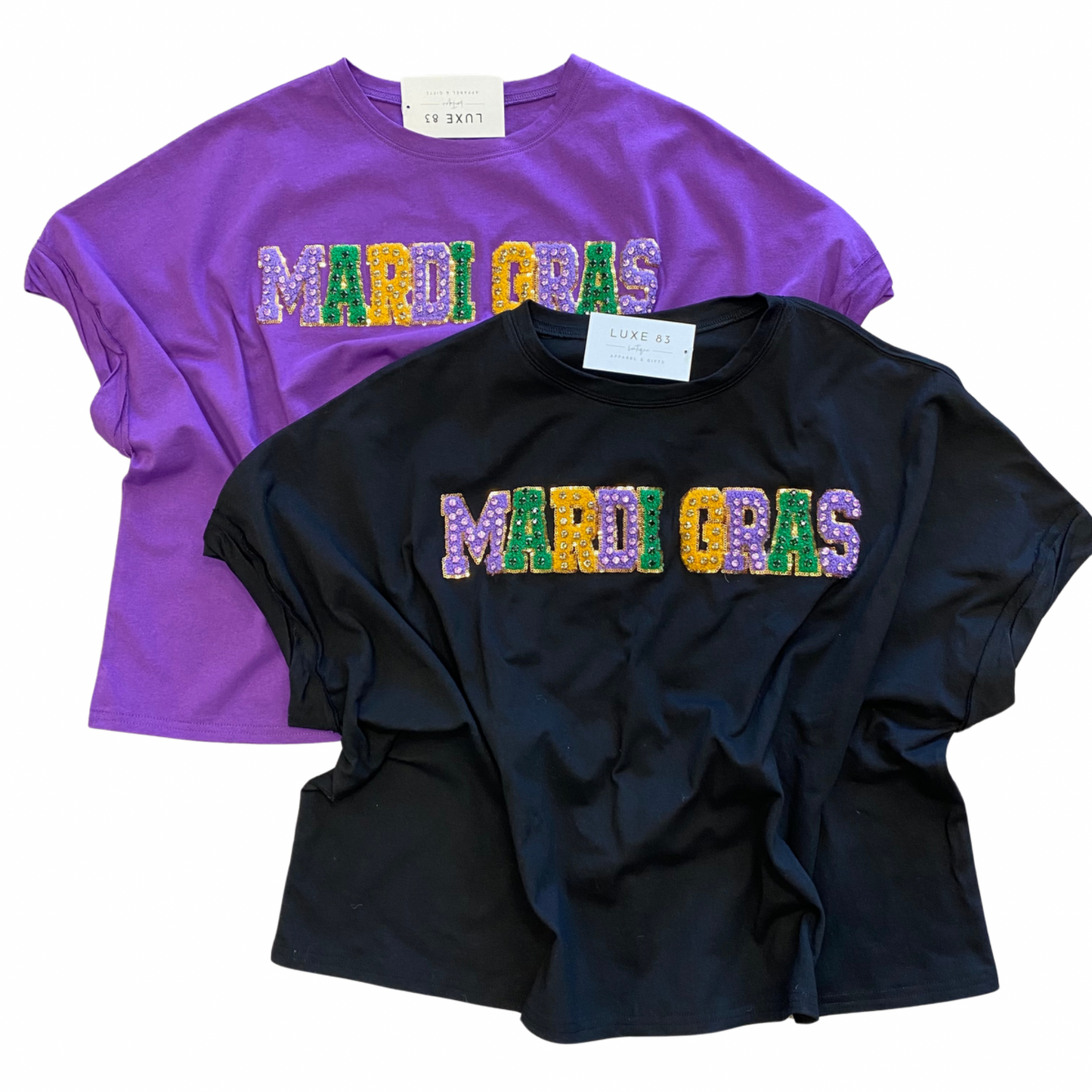 "Mardi Gras" Patch Letter Shirt