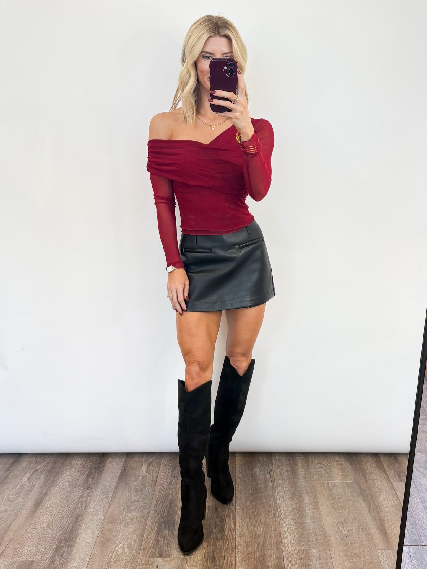 Crimson Sheer Drape Top
