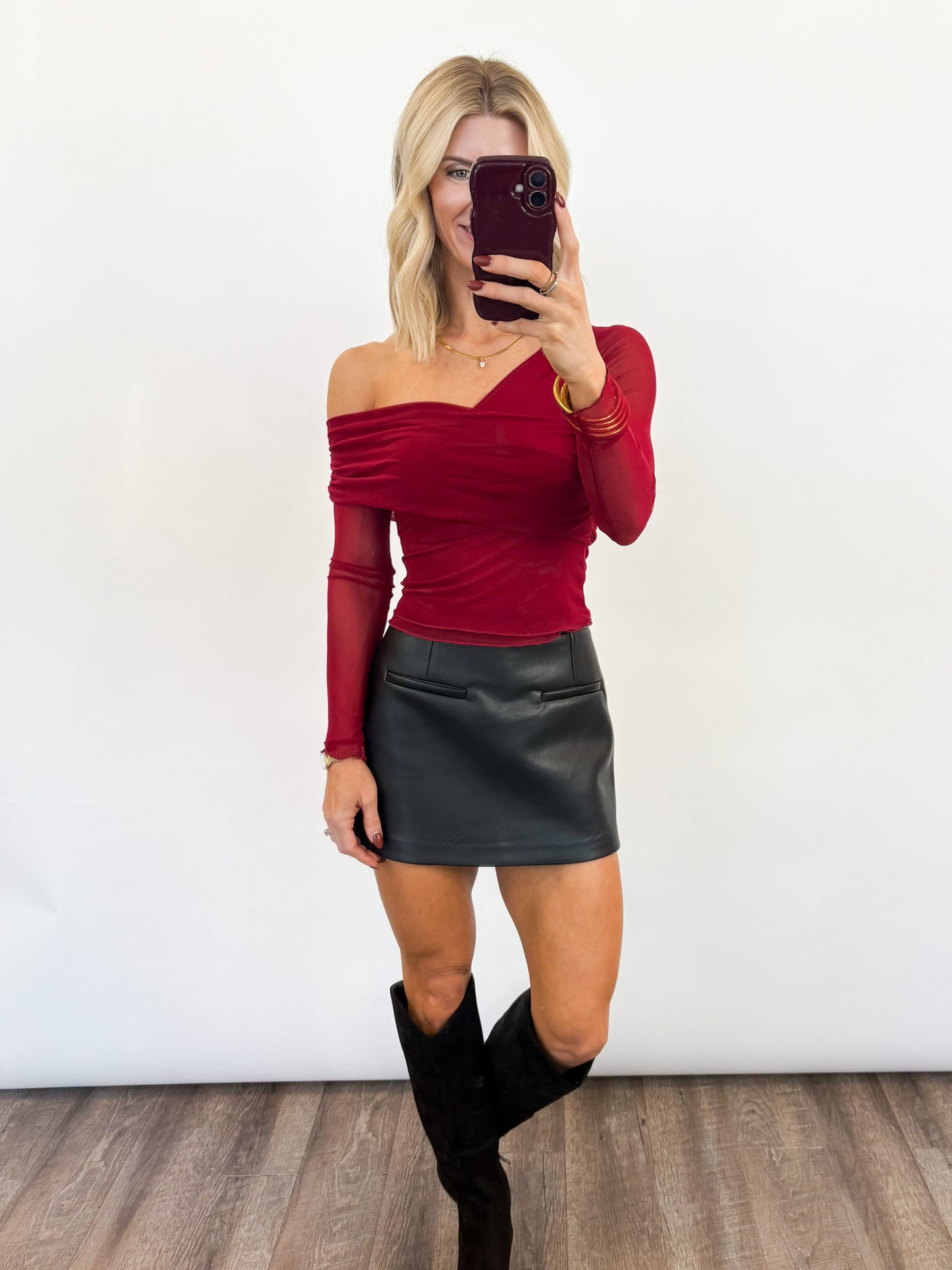 Crimson Sheer Drape Top