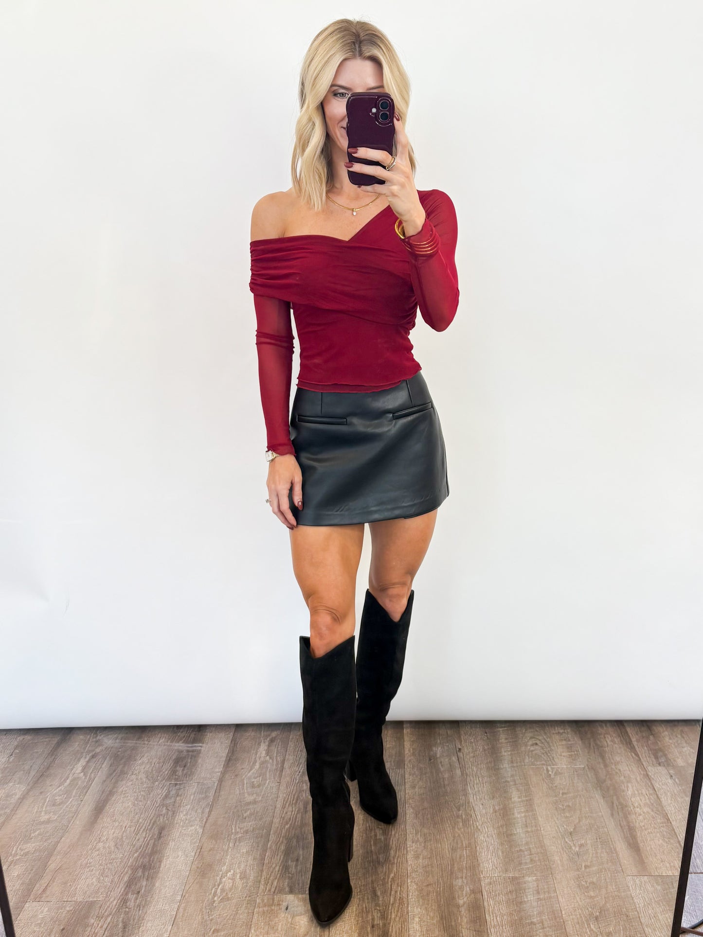 Crimson Sheer Drape Top