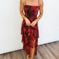 Scarlet Bloom Tiered Midi Dress