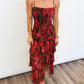 Scarlet Bloom Tiered Midi Dress