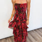 Scarlet Bloom Tiered Midi Dress