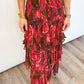 Scarlet Bloom Tiered Midi Dress