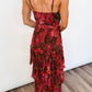 Scarlet Bloom Tiered Midi Dress