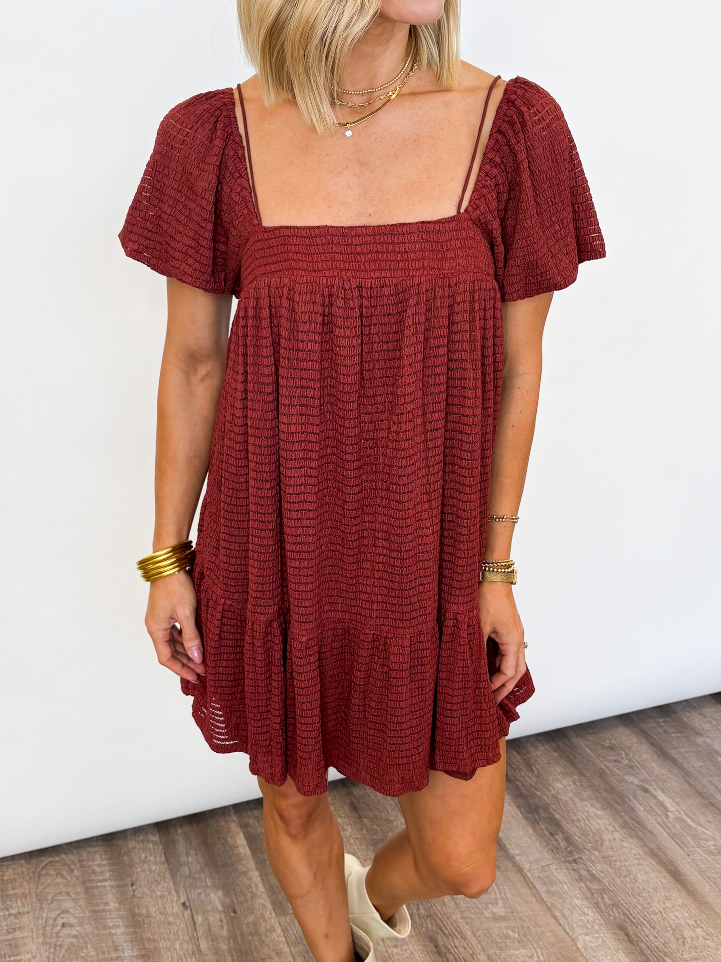 Rustic Charm Smocked Mini Dress