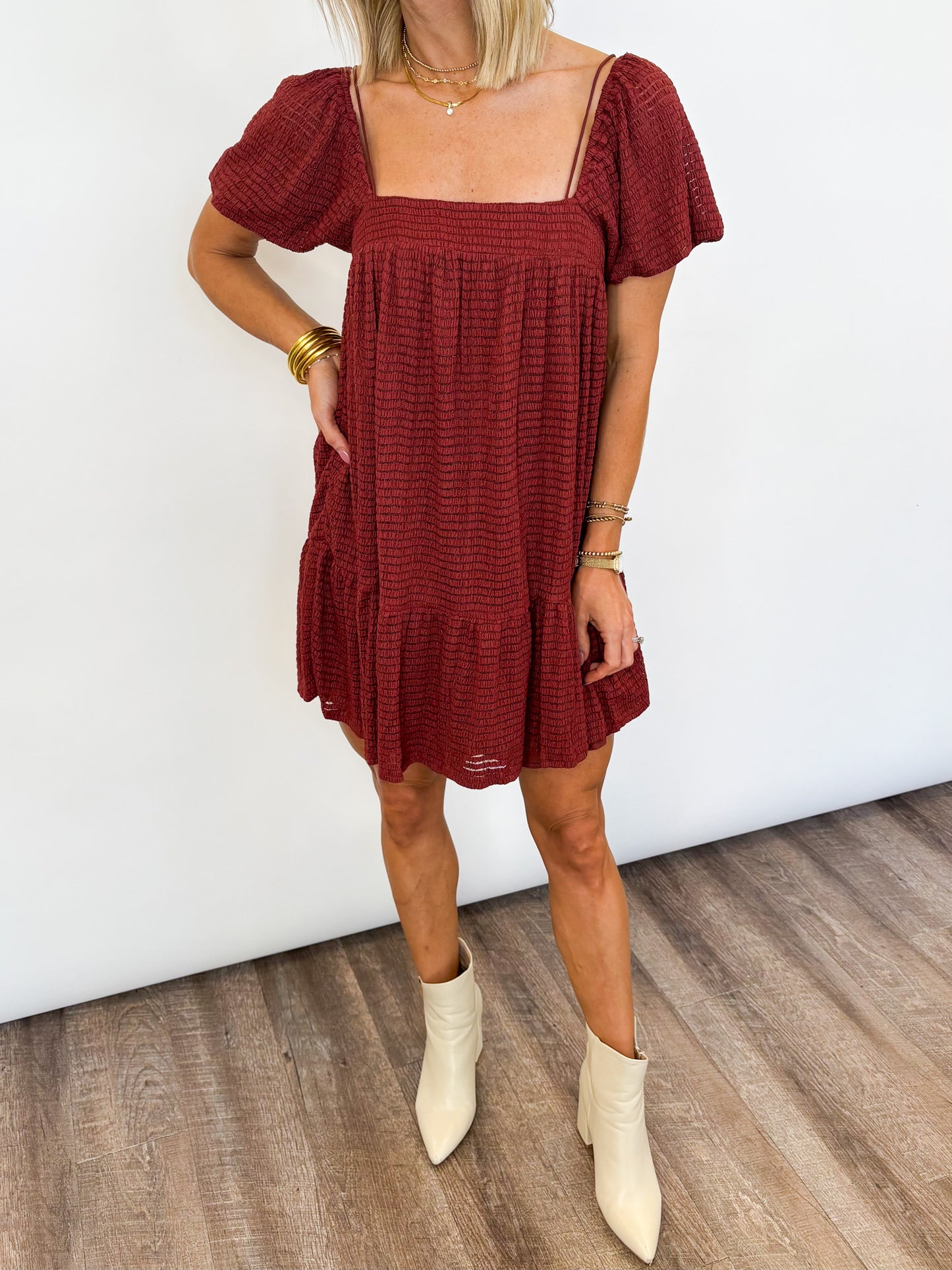 Rustic Charm Smocked Mini Dress