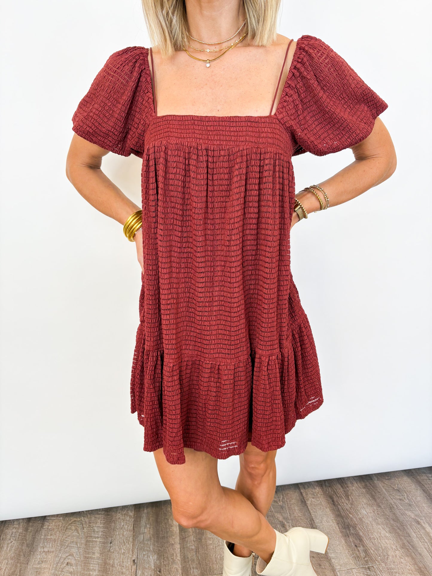 Rustic Charm Smocked Mini Dress