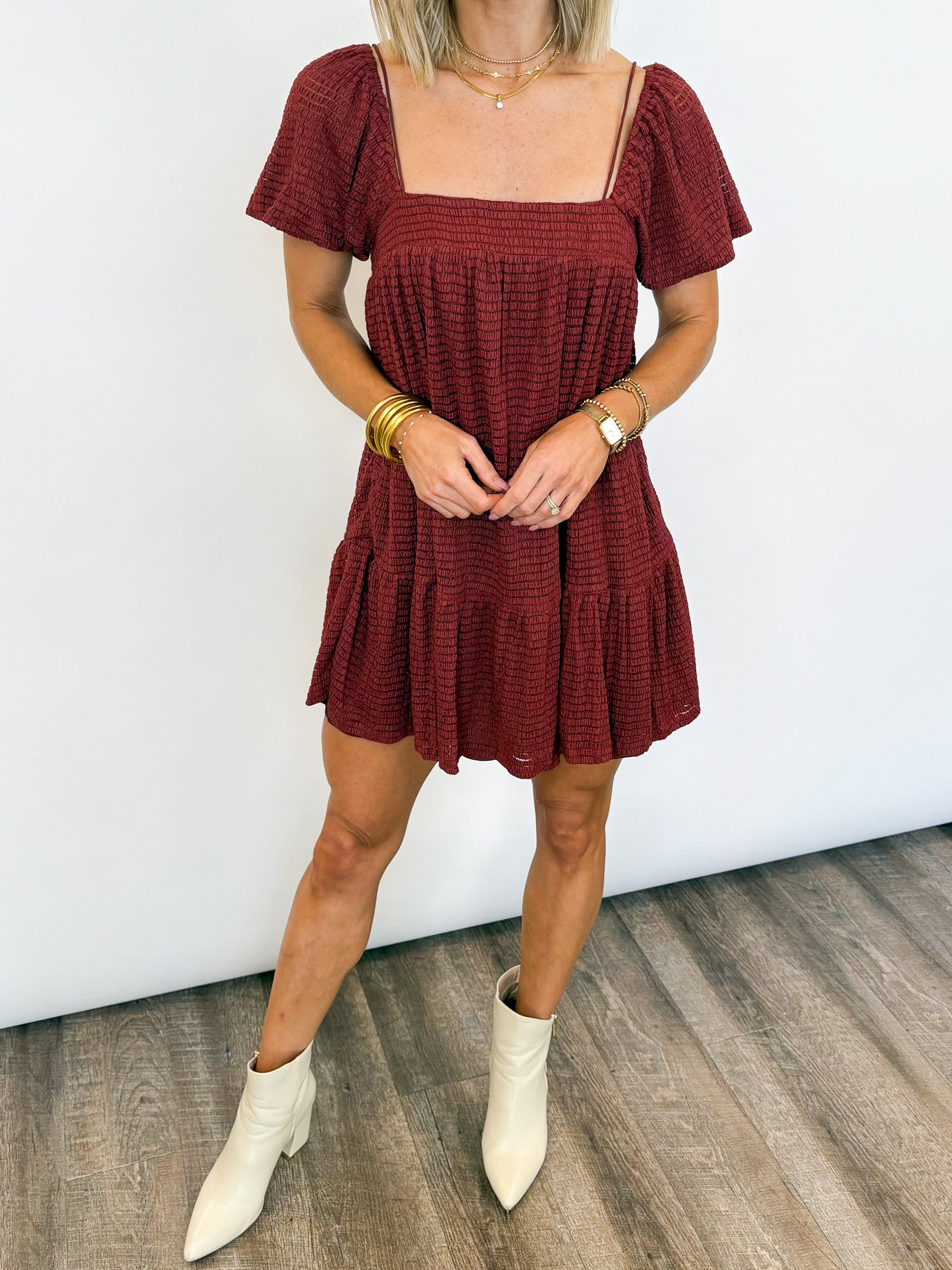 red smocked mini dress Red Soft Structure Smocked V-Neck Mini Dress Large
