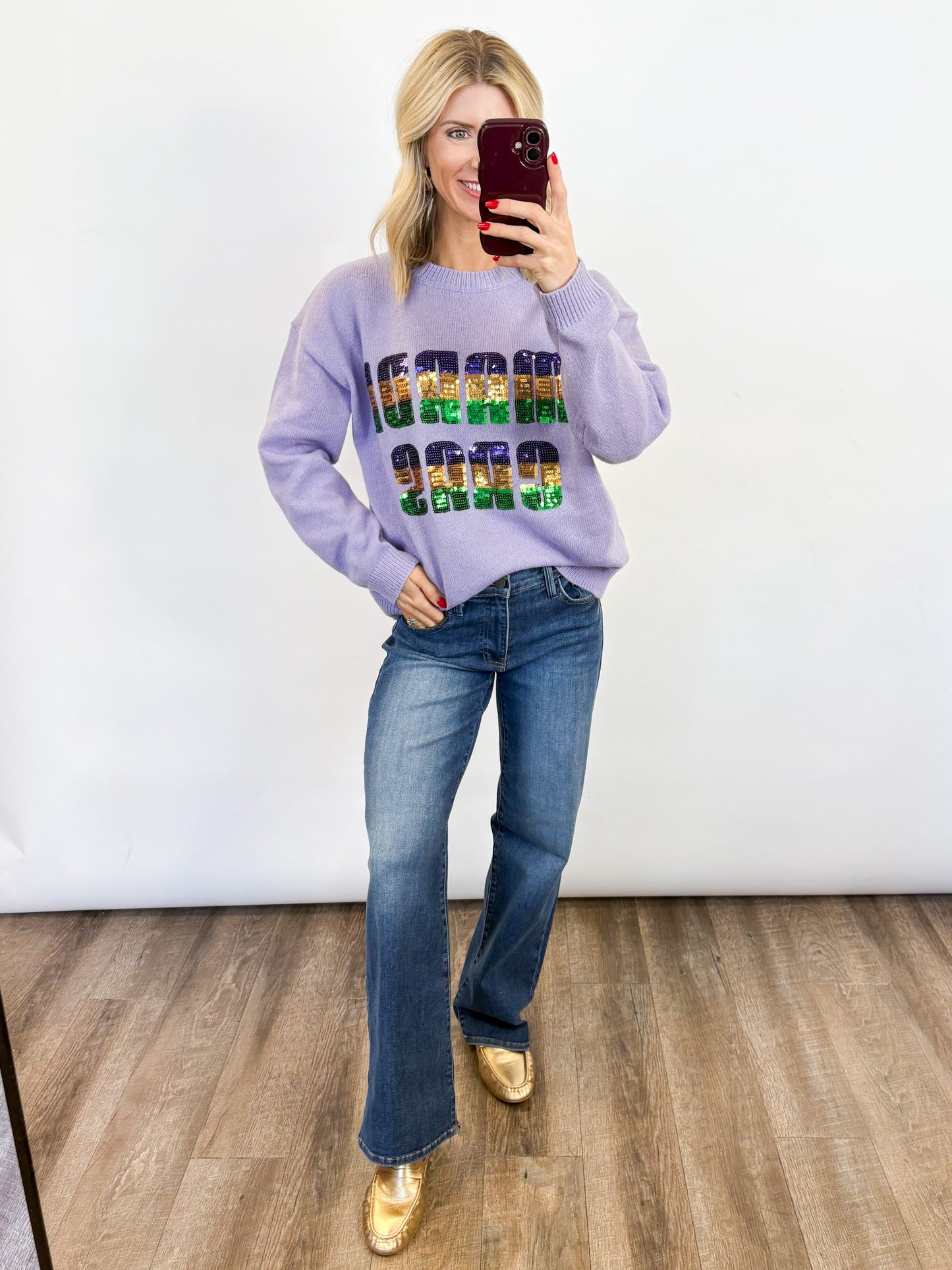 Mardi Gras Sequin Knit Sweater