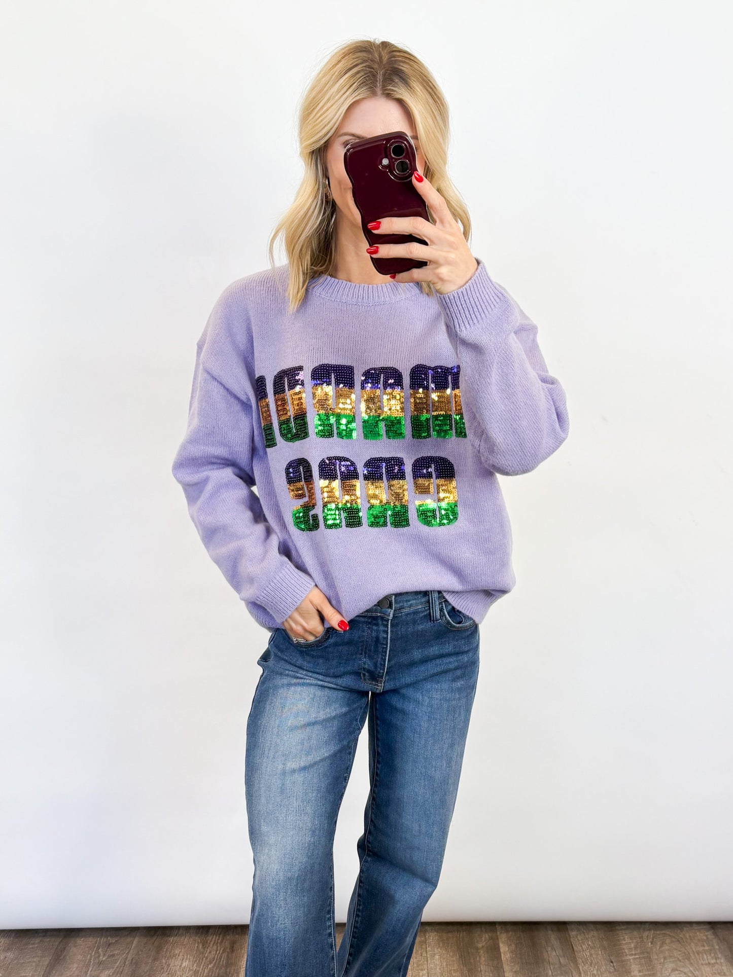 Mardi Gras Sequin Knit Sweater