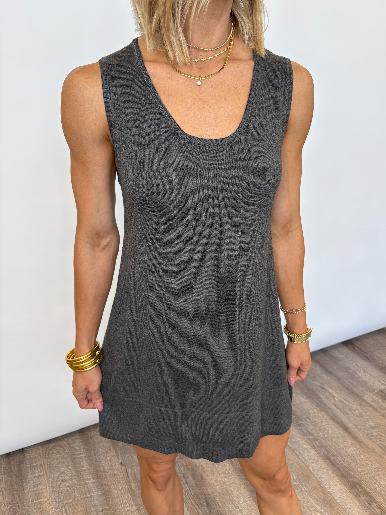 everyday knit dress HYFVE Women's Everyday Power Ribbed Knit Sleeveless Midi Dress in Chocolate