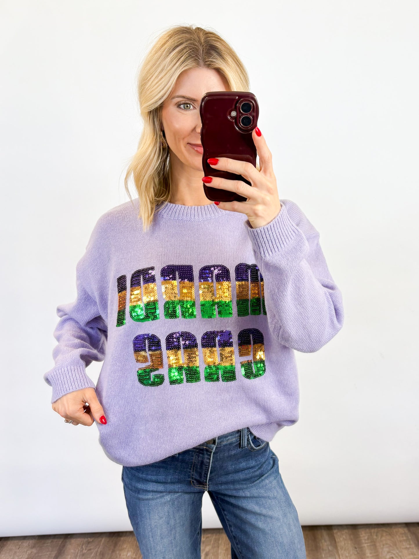 Mardi Gras Sequin Knit Sweater