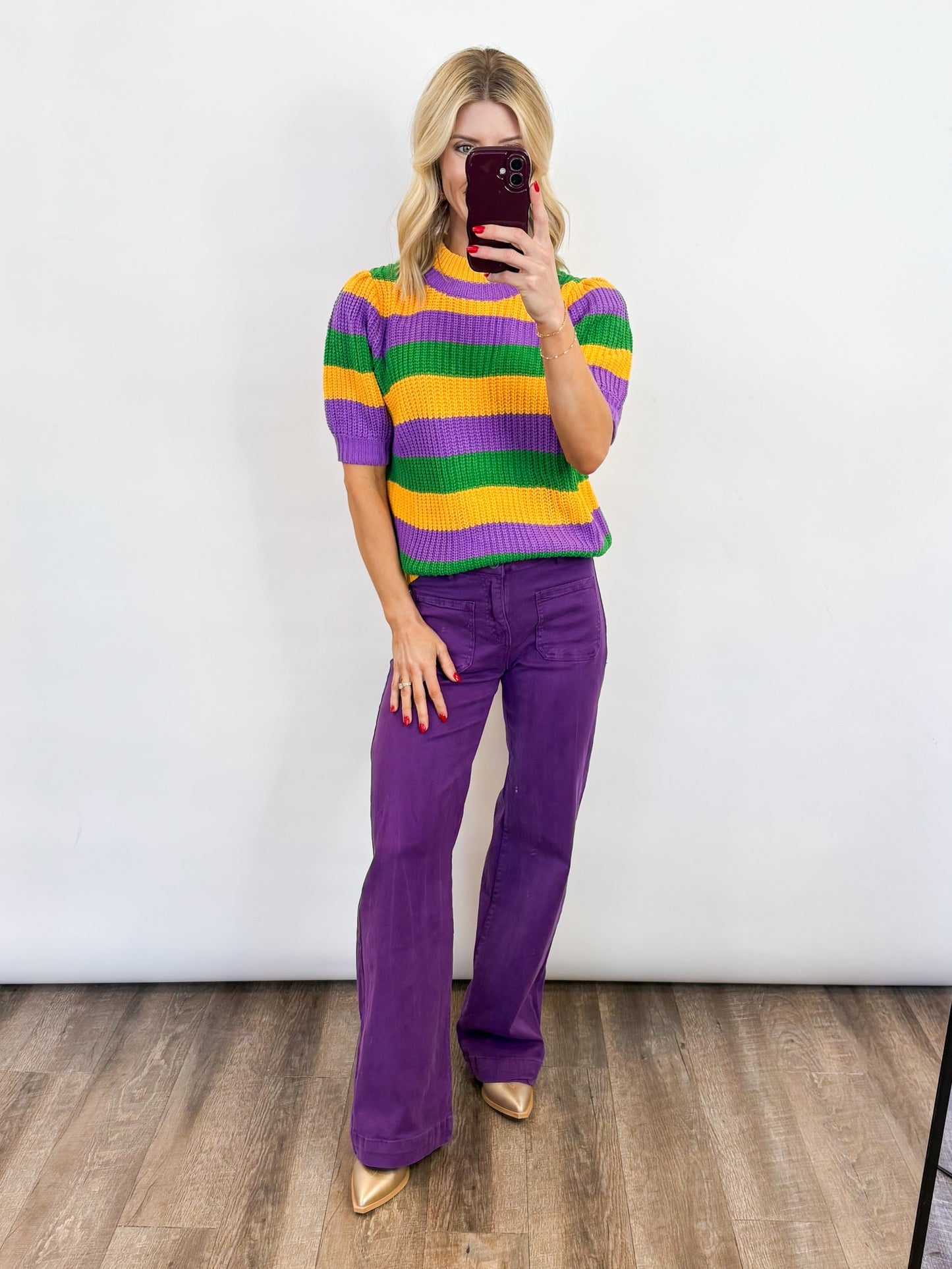 Mardi Gras SS Knit Sweater
