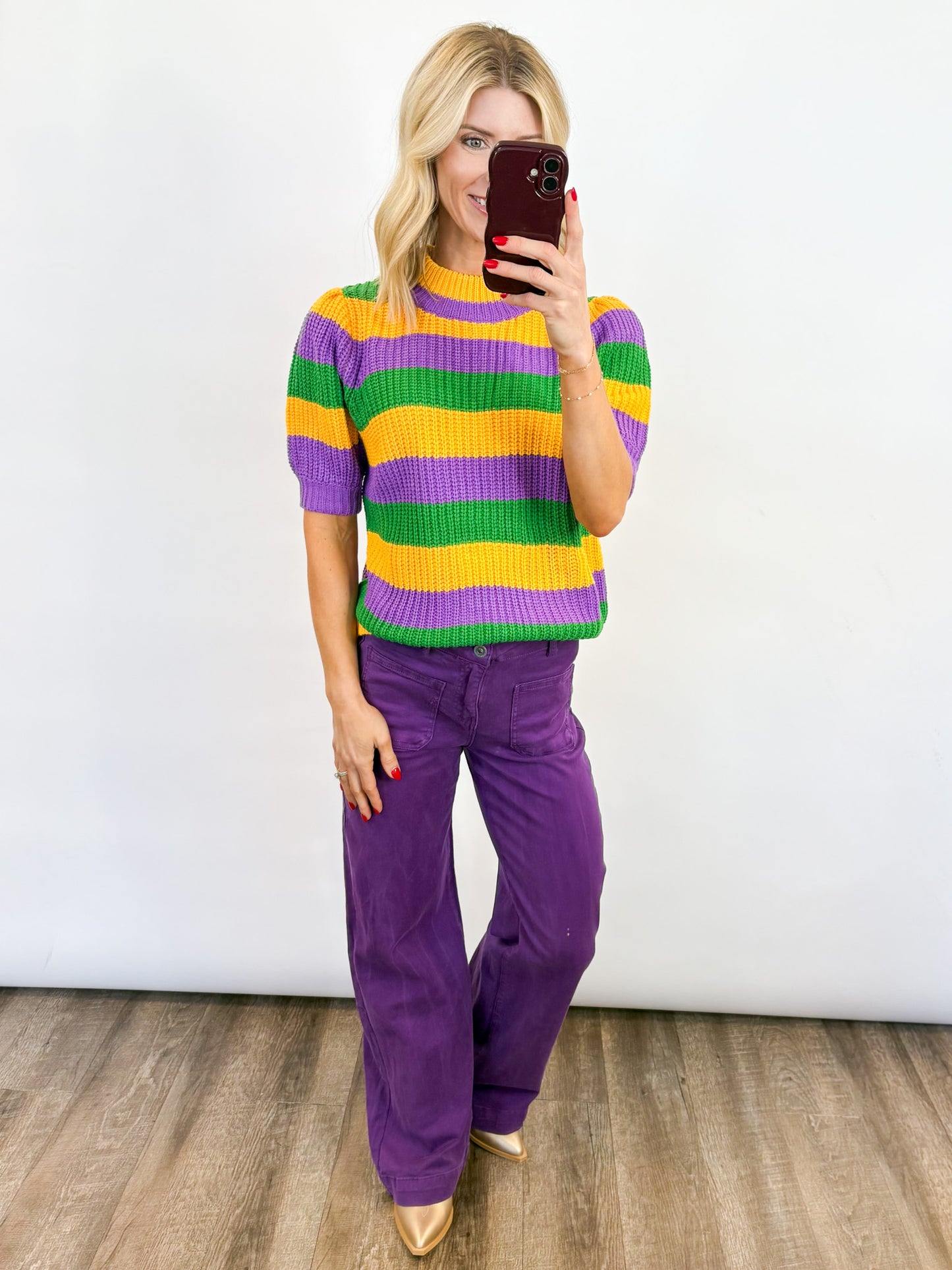Mardi Gras SS Knit Sweater