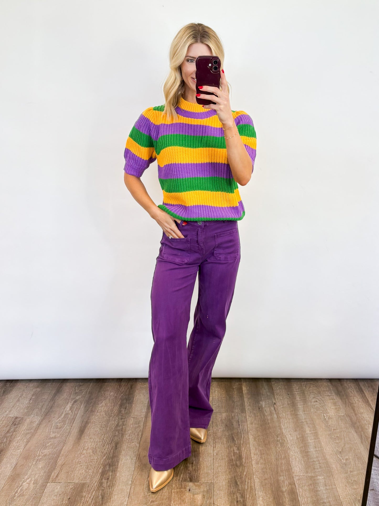 Mardi Gras SS Knit Sweater
