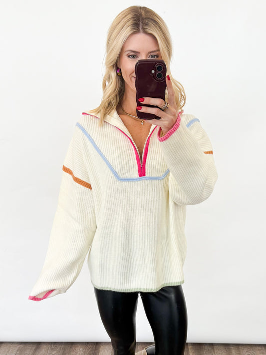 Playful Pop Half-Zip Sweater