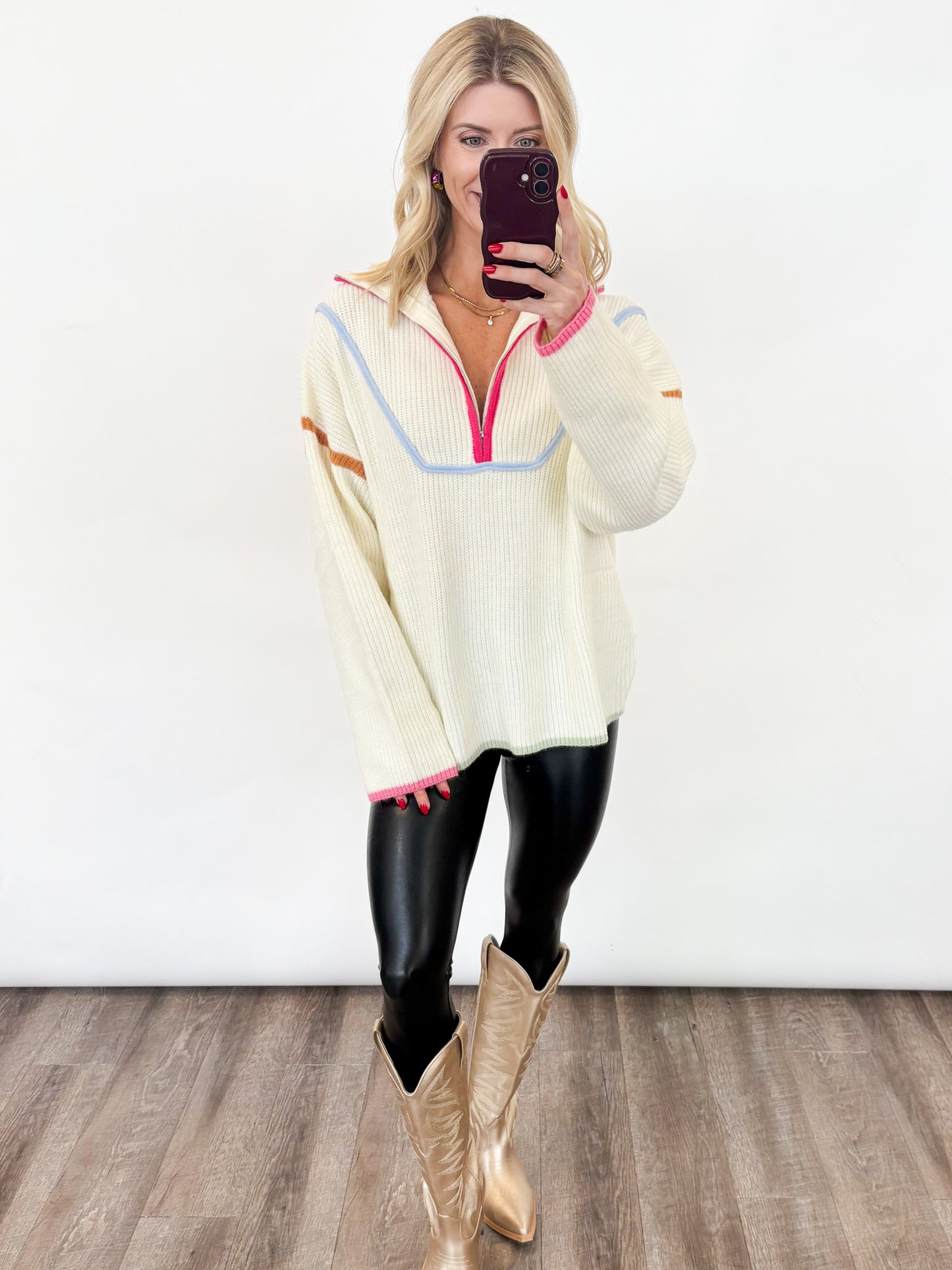 Playful Pop Half-Zip Sweater