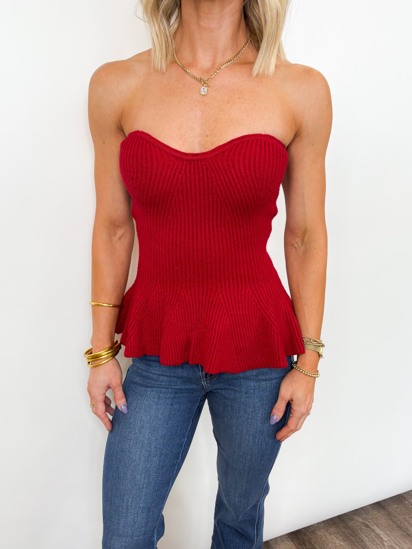 Sweetheart Ribbed Peplum Top - 2 COLORS