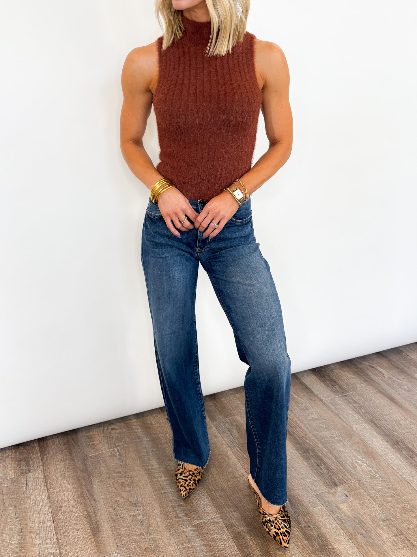 Cozy Mock Neck Tank - Brown