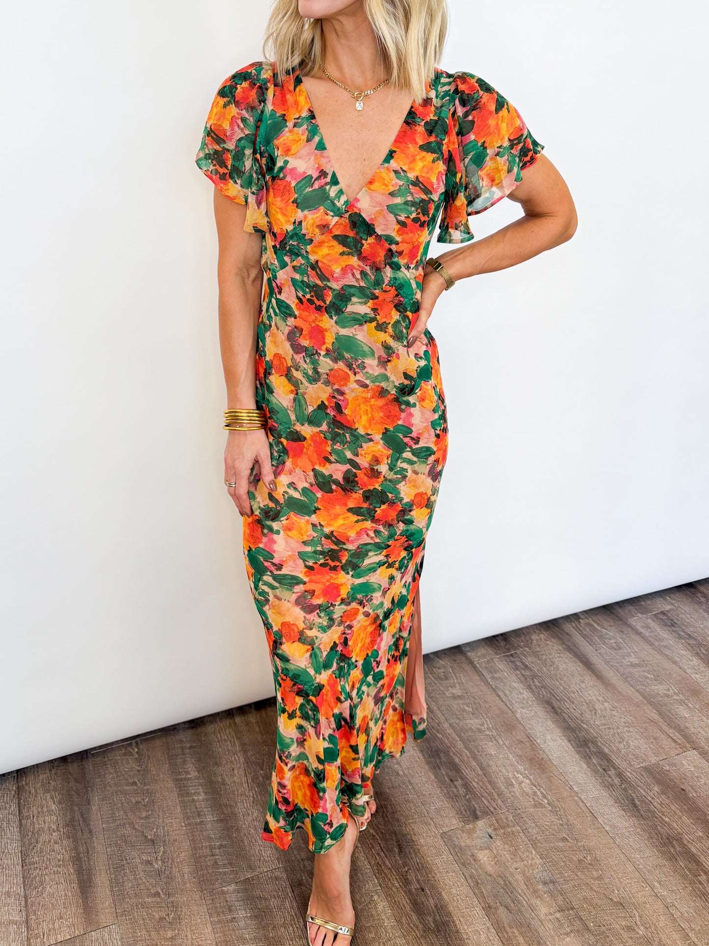 Autumn Glow Floral Maxi Dress