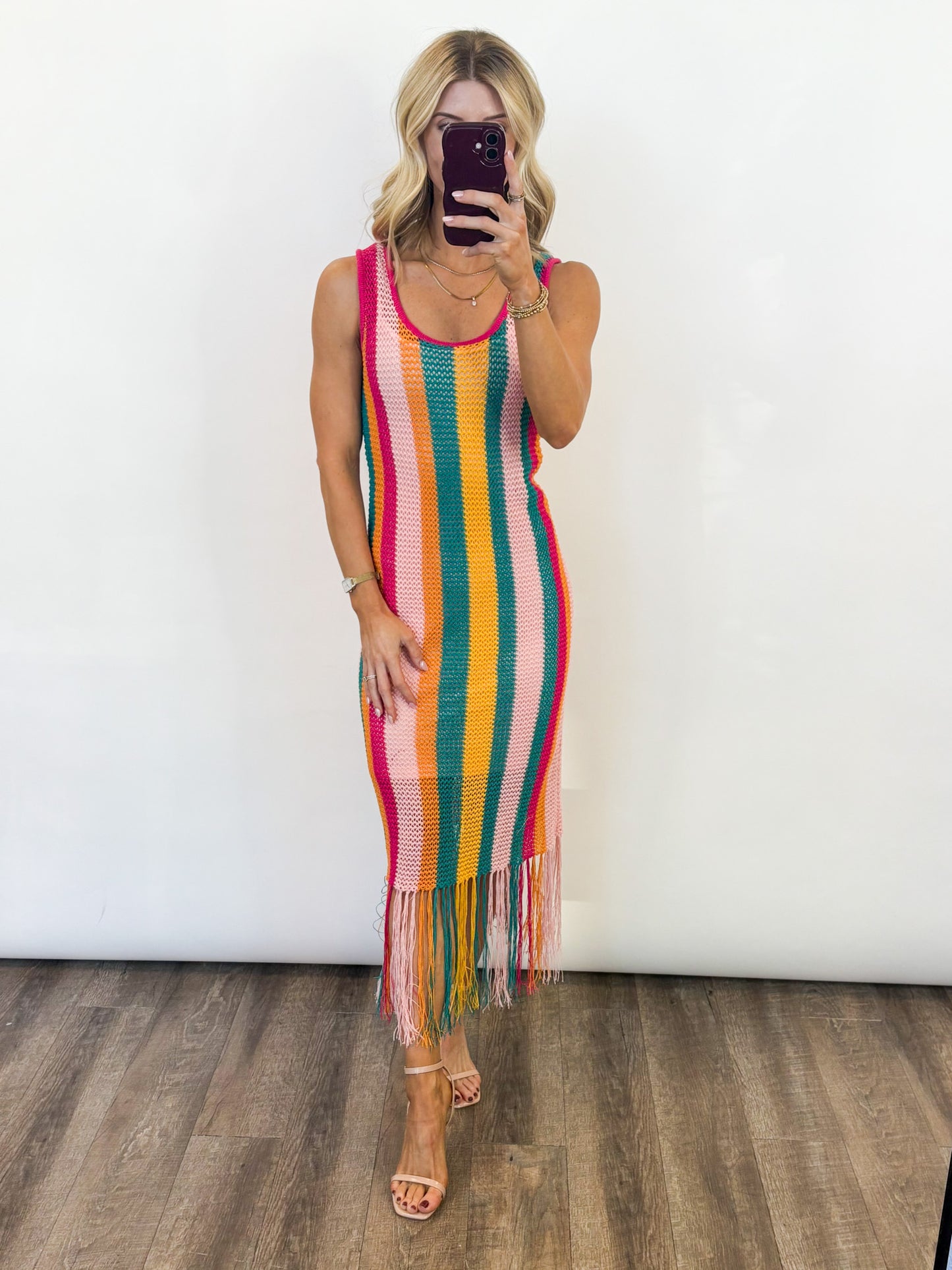 Sunset Stripe Crochet Midi Dress