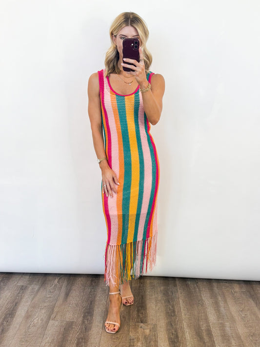 Sunset Stripe Crochet Midi Dress